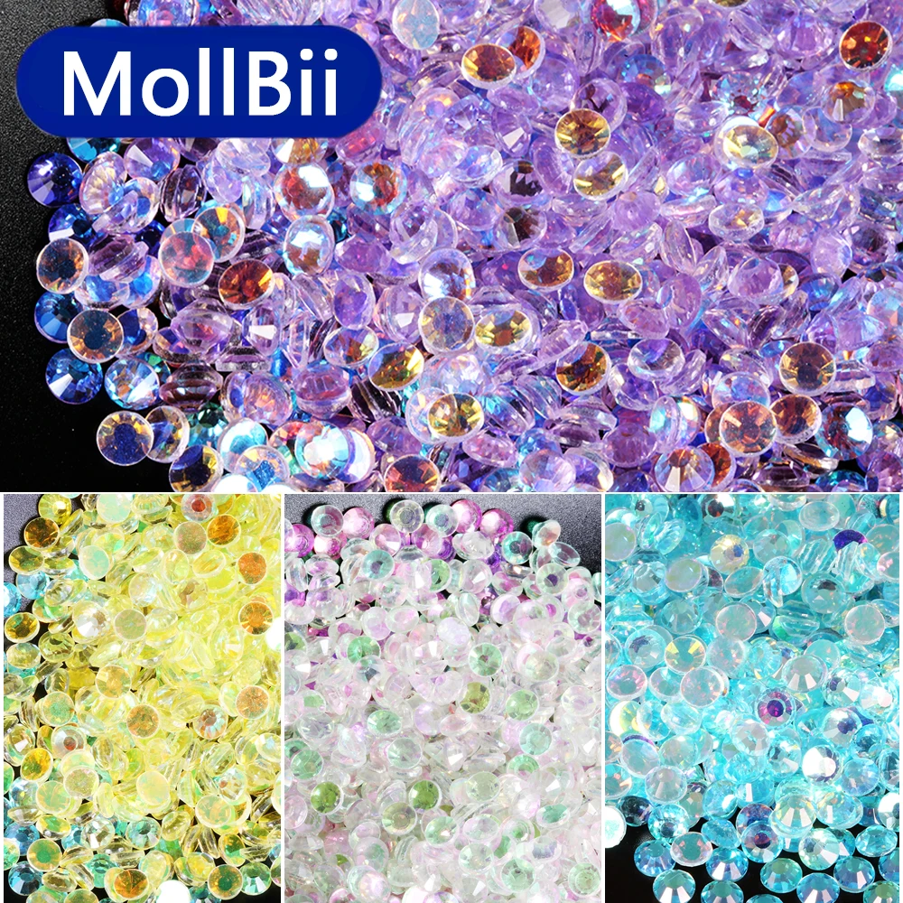 

MollBii SS3-SS30 Aurora Series Glitter Glass Non HotFix Rhinestone Flatback Strass Glitter Rhinestones For Nail Art Decoration