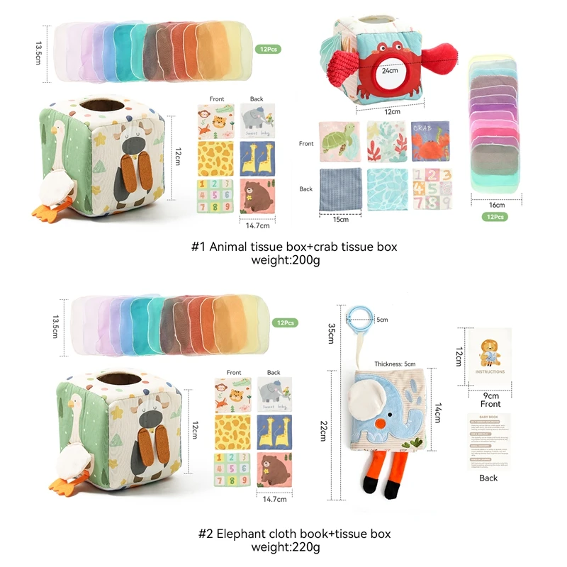 Doek Boek Babyspeelgoed Magische Tissue Box Katoen Vinger Oefenen Montessori Druk Bordspel Educatief Speelgoed Zachte Rammelaar Spel Oceaan