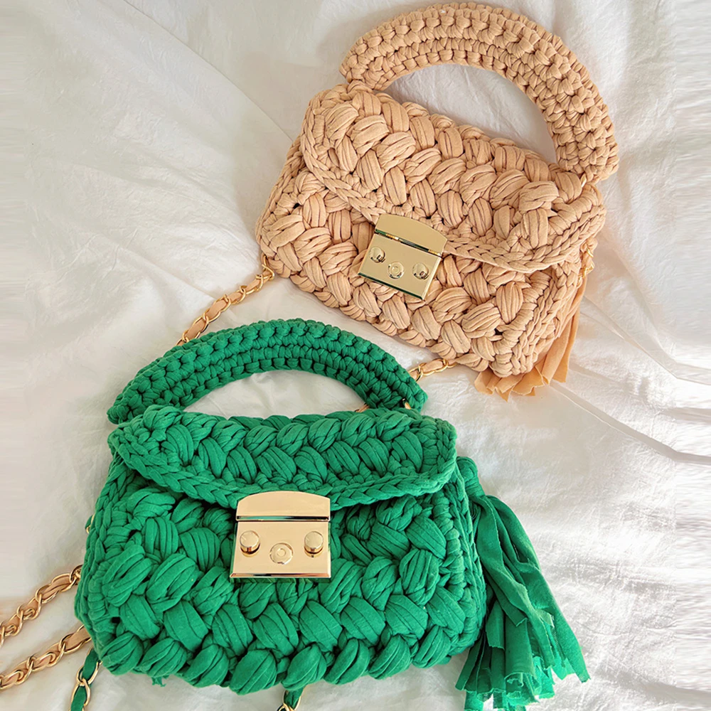 Imagem -06 - Handmade Woven Tassel Handbag para Mulheres Knitting Wool Shoulder Bolsa Designer Crochet Crossbody Bags Cor Yarn Purses Novo