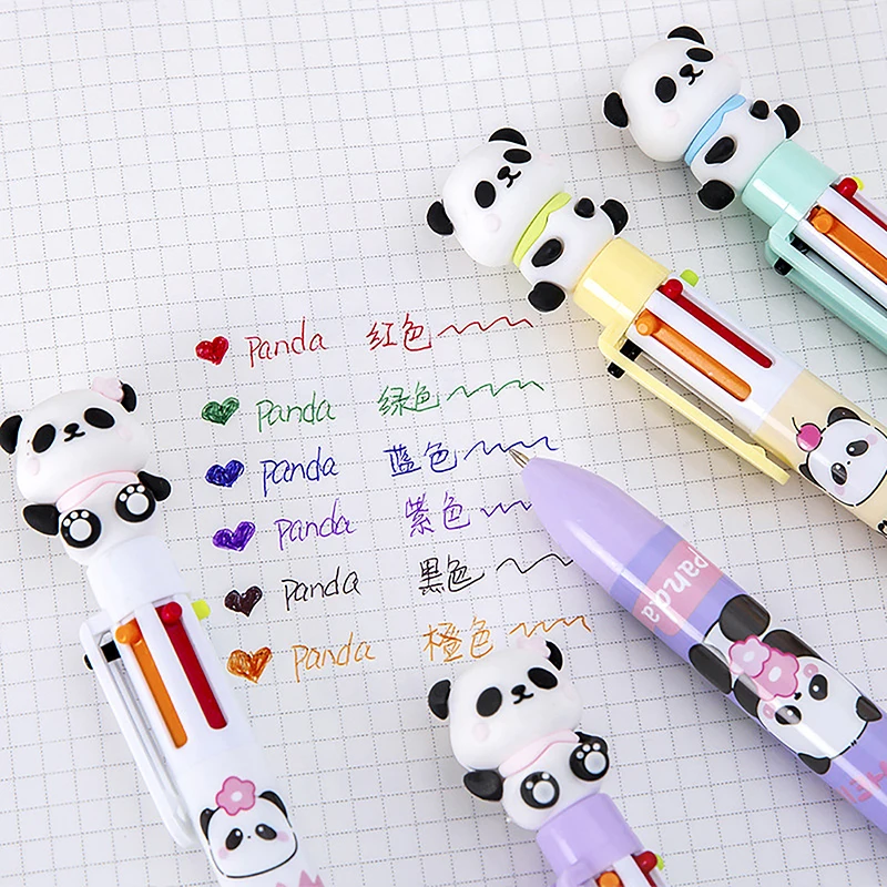 6 Colors Ballpoint Pen Cartoon Panda 0.5mm Colorful Ink Ballpoint Pens Kawaii Pen School Office Supplies Student Stationery Gift