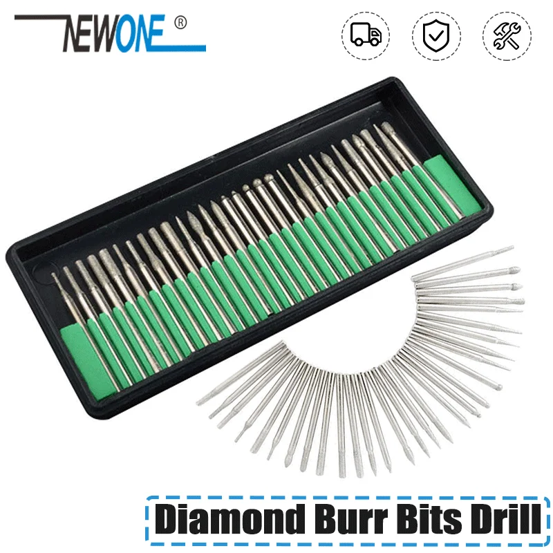 

NEWONE Diamond Burs Set Shank 1/8" Grit 140 Jewelry Rotary Dremel Carving Tool,Diamond Burr Bits Drill For Engraving Rotary Tool