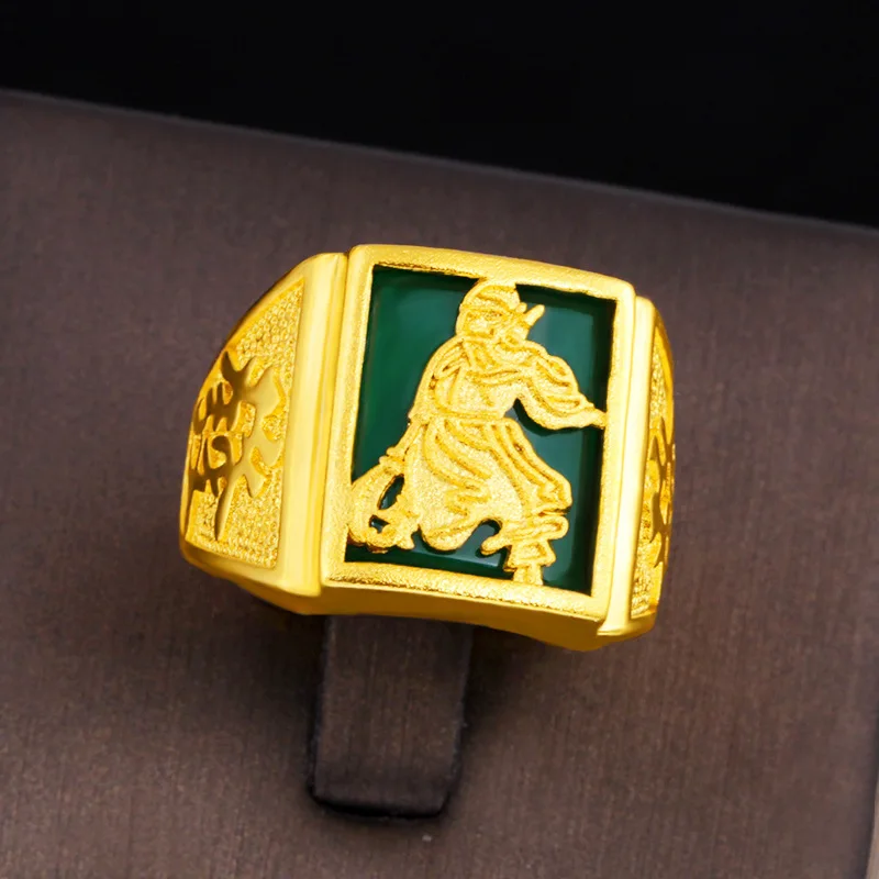 Business Domineering Malaysian Jade Openable Guan Gong Ring For Men 24K Gold AU999 | Mature and steady, full of aura view 3