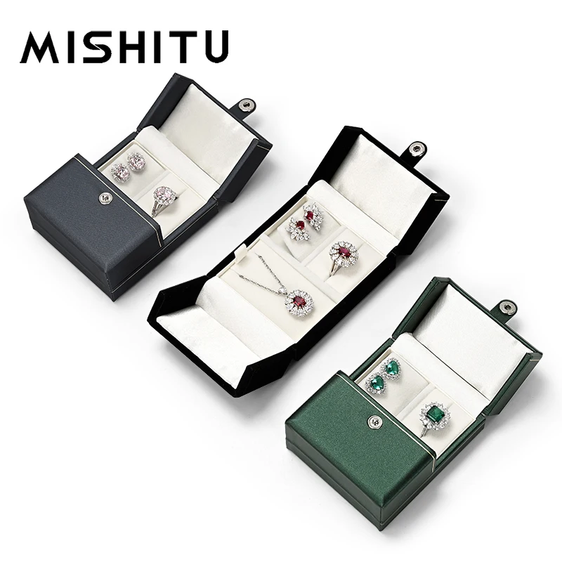 

MISHITU High End PU Leather Jewelry Box Wedding Ring Earring Necklace Jewelry Packaging Boxes Three in One Jewelry Display Box