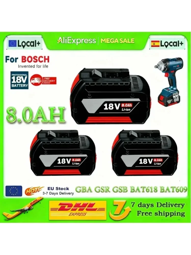 Original Bosch 18V Akku 8,0Ah Elektrobohrer 18V 6,0Ah Wiederaufladbarer Li-Ionen-Akku, BAT609, BAT618, BAT618G, BAT614
