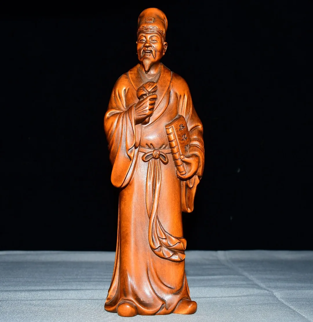 Folk Collection Old Boxwood Medicine God Li Shizhen statue Compendium of Materia Medica author Wenfang Ornaments Town house
