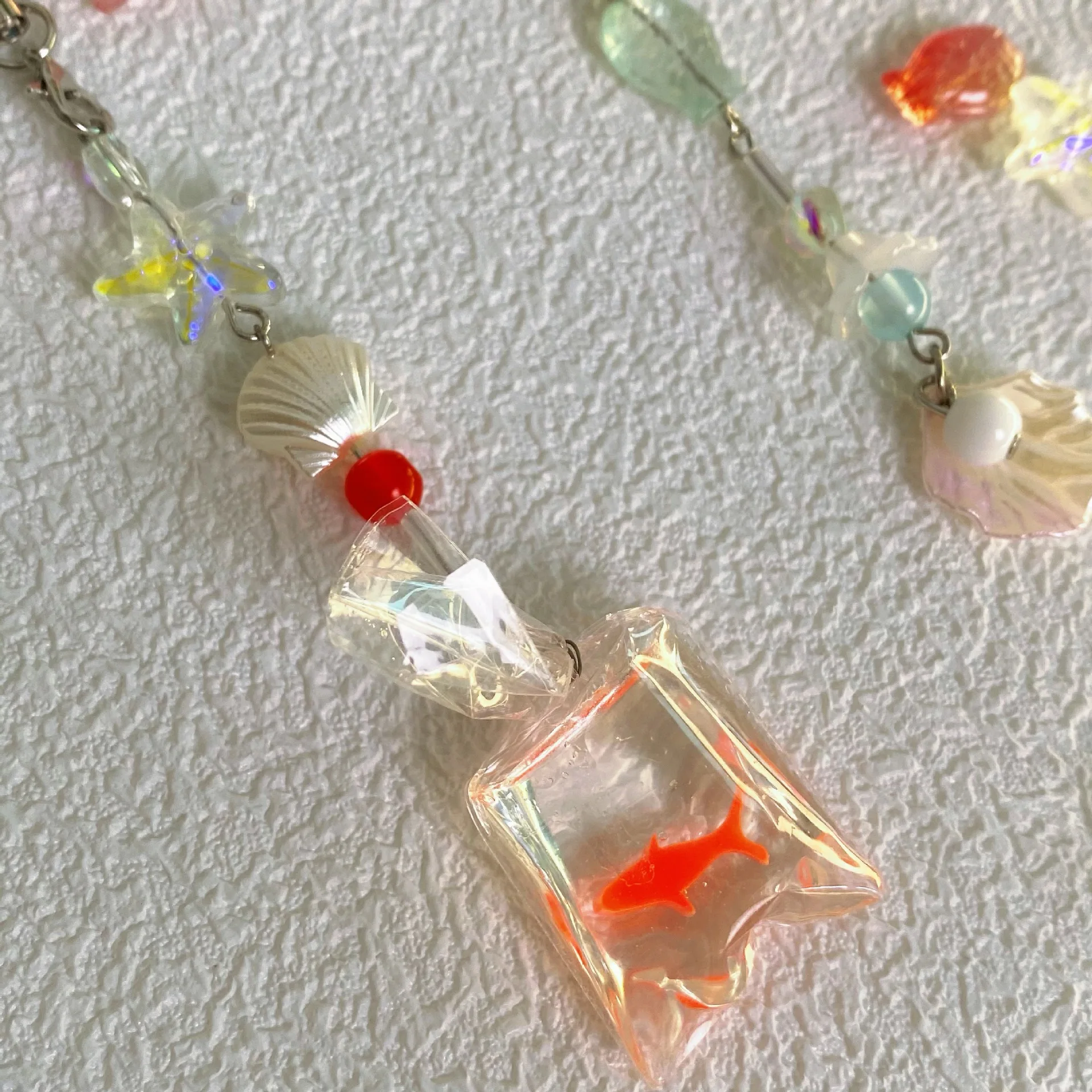 Cute Beaded Mobile Phone Chain Goldfish Bag Keychain CCD Pendant Pendant Girl Heart Starfish