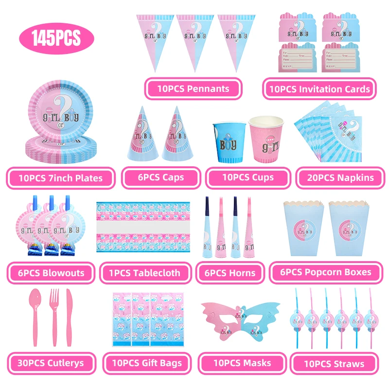 Baby Gender Reveal Decorations Backdrop Tableware Plates Cups Cake Decor Balloons Tablecloth Gender Reveal Supplies Baby Shower