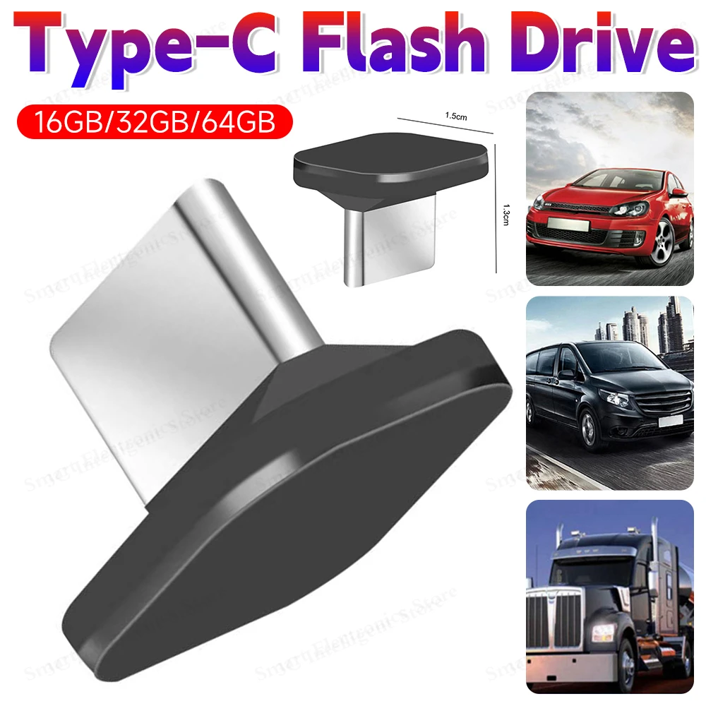 16GB/32GB/64GB Type-C فلاش محمول صغير قصير سيارة U القرص بندريف مستقرة نقل سريع IPX-7 مقاوم للماء التوصيل والتشغيل
