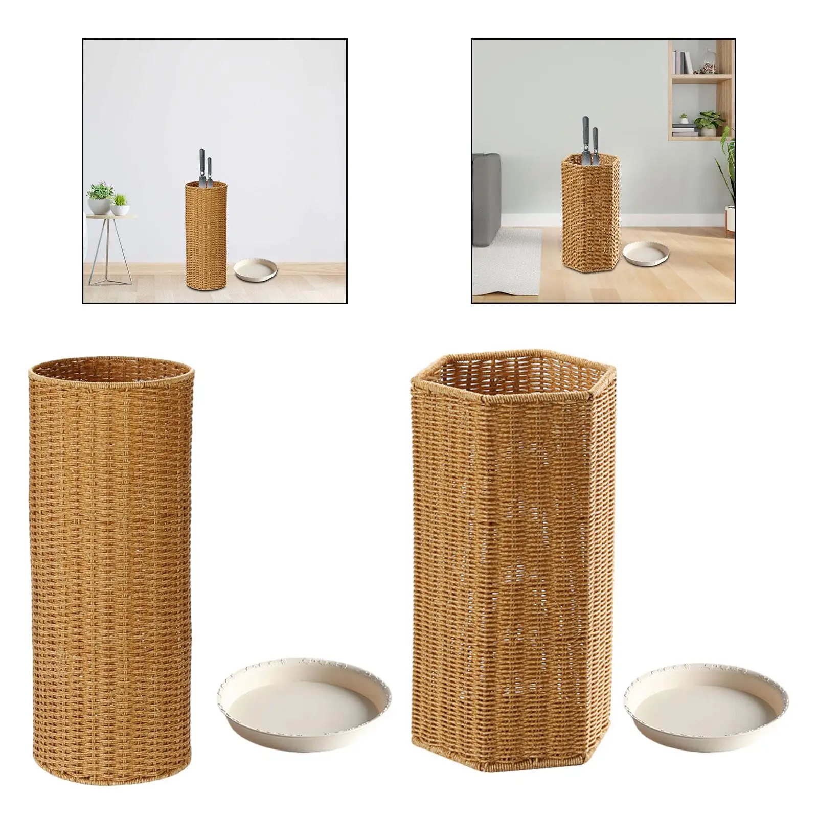 

Weave Umbrella Stand Brolly Storage Basket with Tray Sturdy Creative Tall Bucket Umbrella Holder Bin for Office Hallway