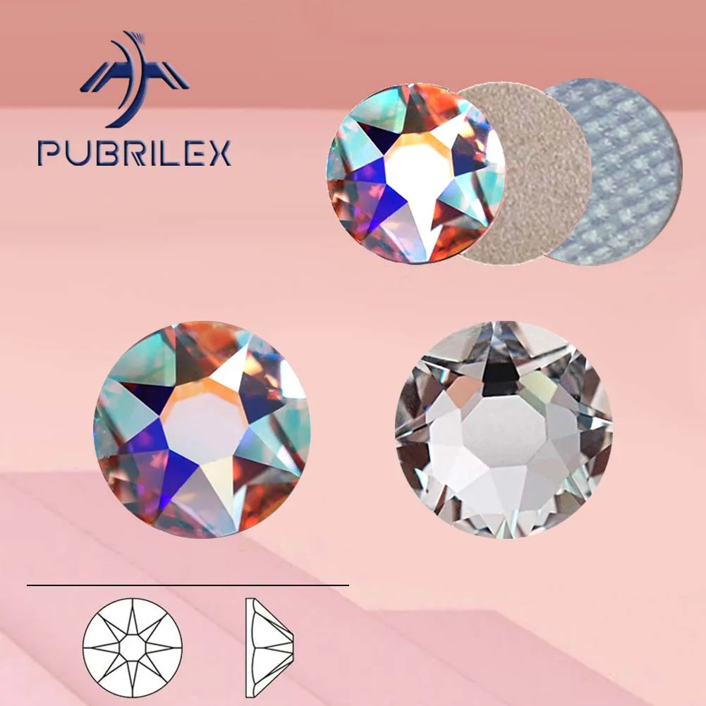 PUBRILEX 2088 Strass 16 Facetten 288 Stück Hotfix Non-Hofix Kaltfixierung Aufbügelbare Kristalle AB Strass Flachback-Strasssteine DIY Nagelkunst