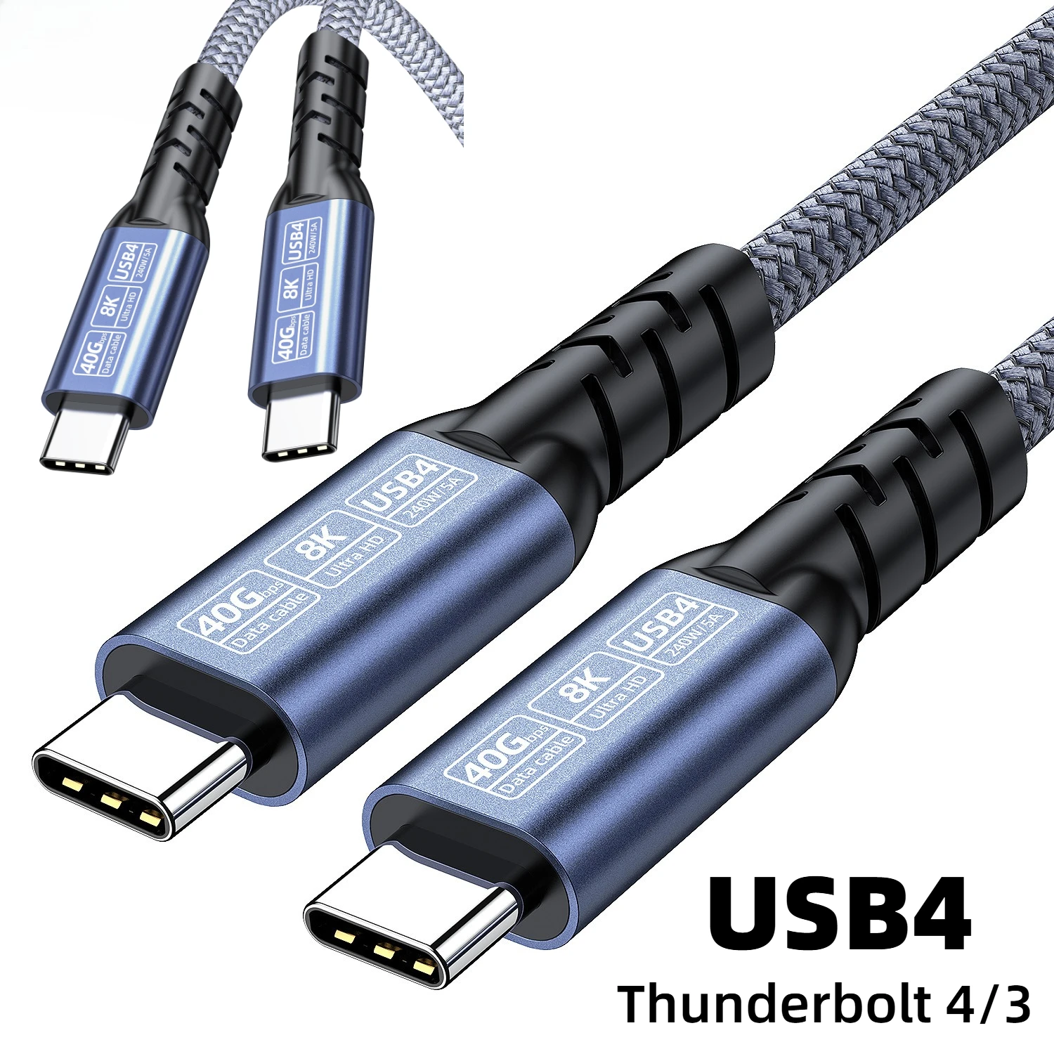 Thunderbolt 4 USB 4 Type C to C Cable 40Gbps USB4.0 Type-C Thunderbolt-3/4 Data Transfer Cable USB-C PD240W Fast Charging