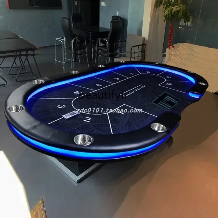 

LXTexas Poker Table with Remote Control LED Light Folding Texas Poker Desktop Cloth CushionSSS