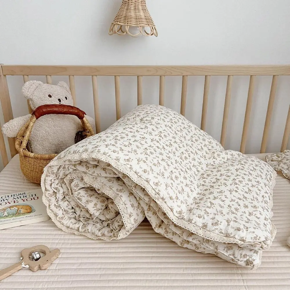 

Детское одеяло из муслинового хлопка с цветочным узором для девочек и мальчиков, мягкое одеяло для малышей, детское постельное белье, декор для детской кровати, подарок на день рождения