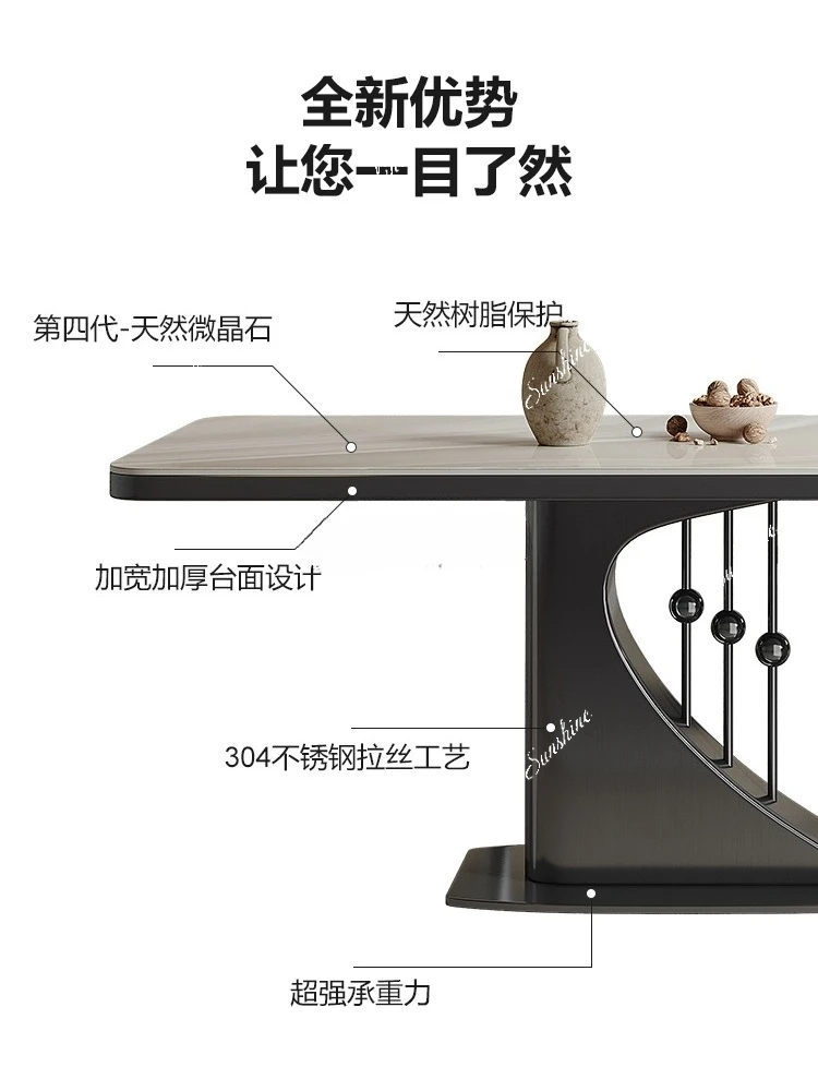 Slate dining table Household modern simple rectangular natural microcrystalline stone marble dining tableXX