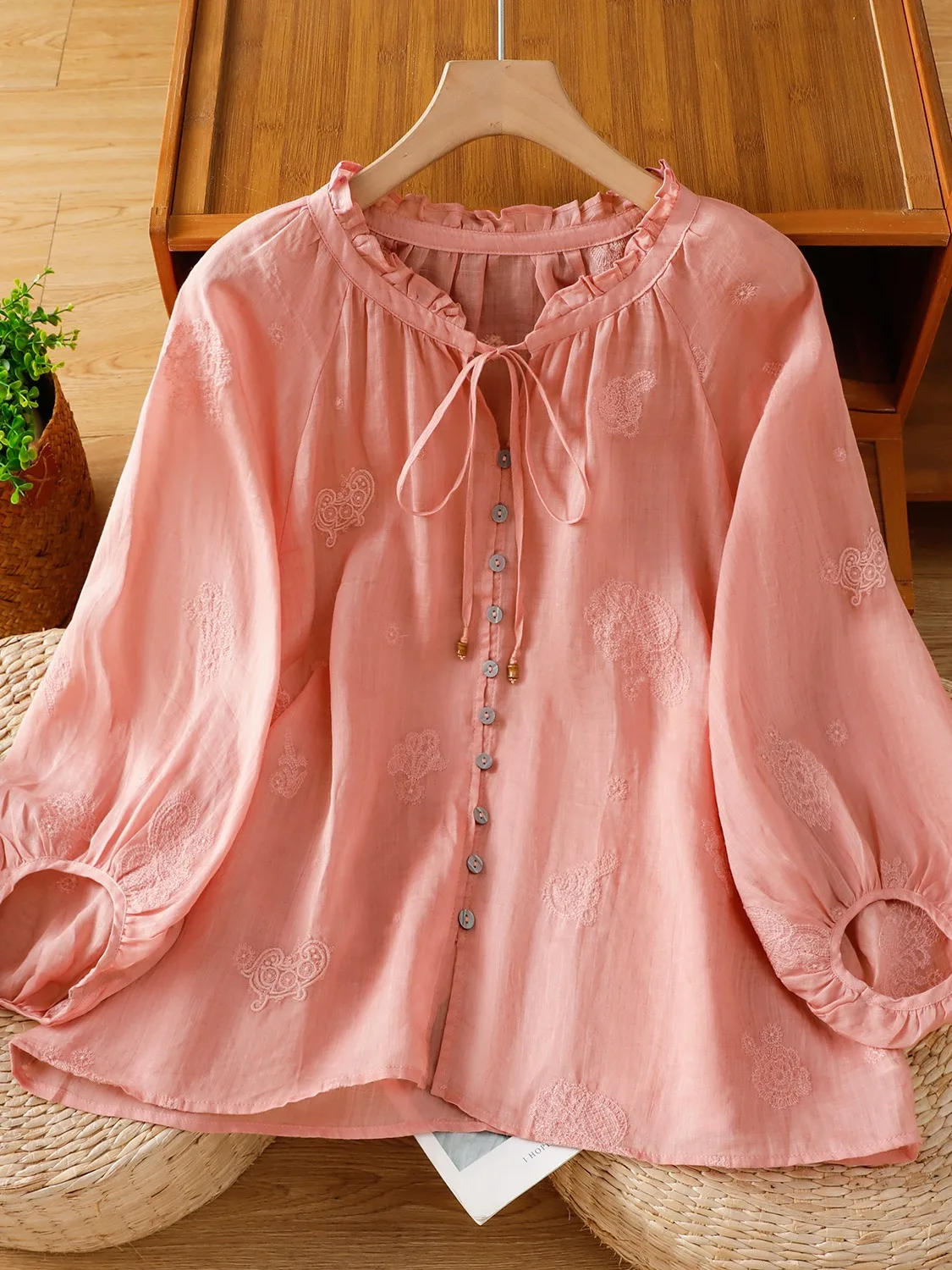 Lanterne d'été légère et ample en coton et lin pour femmes, Protection solaire irt, fine, grande taille, petit haut, broderie artistique