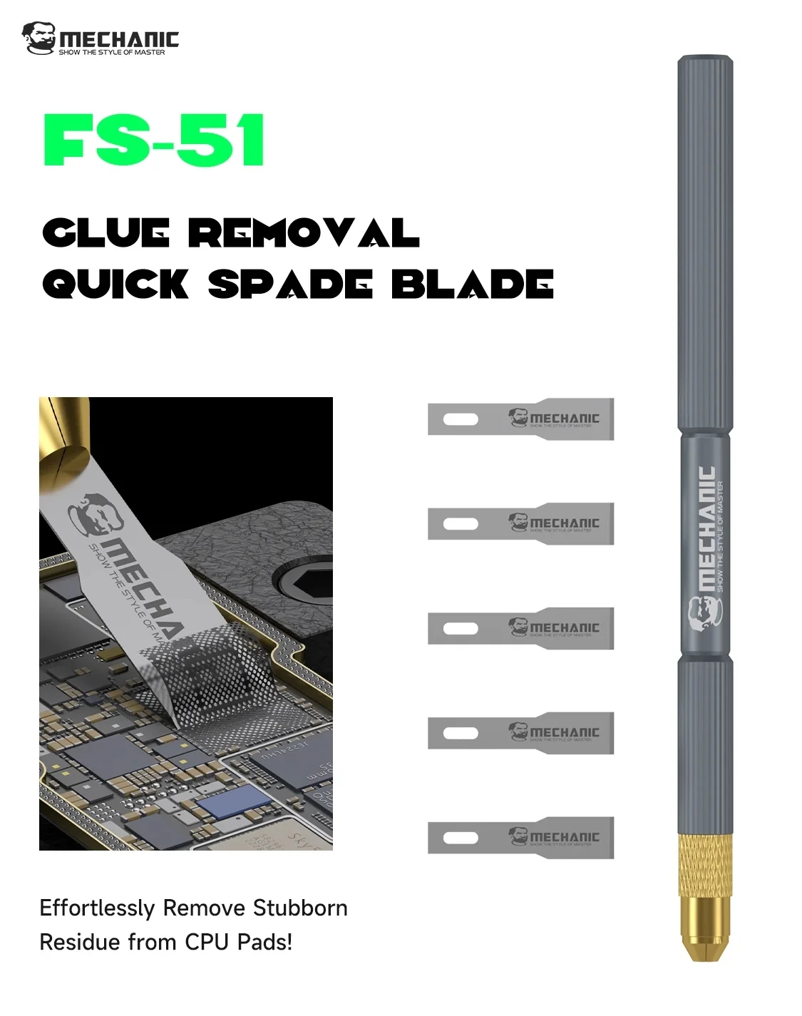 MECHANIC FS-51 Glue Removal Shovel Blade Set Professional Pry Knife Set for PCB IC CPU Degumming with Stainless Steel Blades