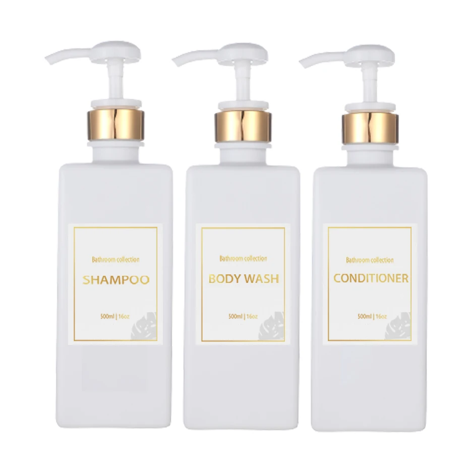 650ml Bathroom Shampoo Dispenser Bottle Gold Design Pump Bottle Refillable Shower Gel Lotion Body Wash Empty Plastic Bottle