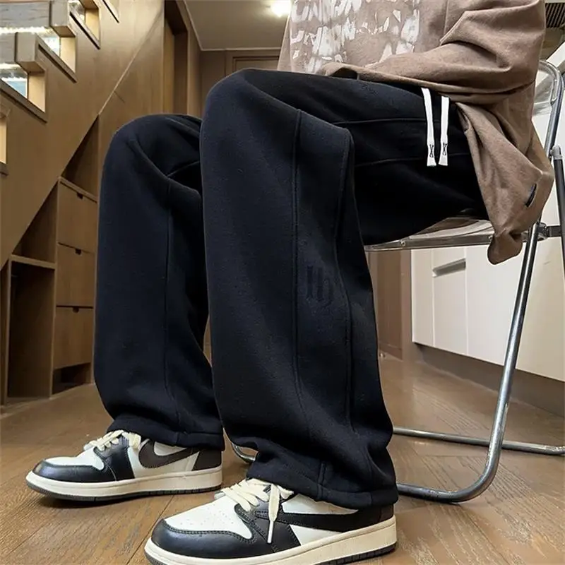 

Men's Fce Lined Dstring Trousers Loose Fit Warmth Winter Casual Pants Low Waist Youth Faion Cold Proof Thiened Trou...