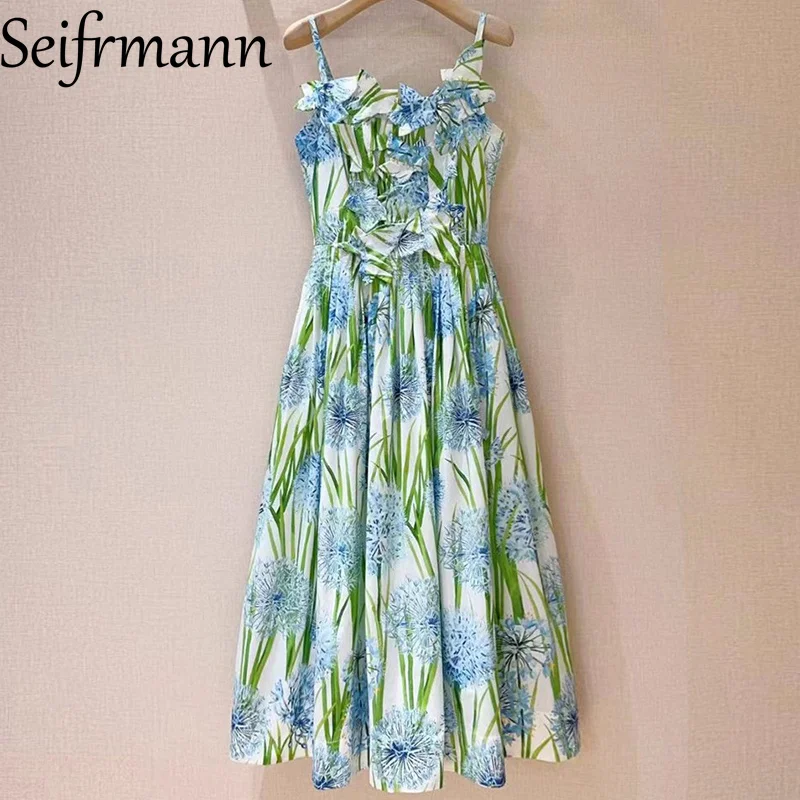Seifrmann 2026 Frühlings-Damenkleid, neu, modisch und elegant, mit dreidimensionalem Blumendruck, Taille, Baumwollkleid