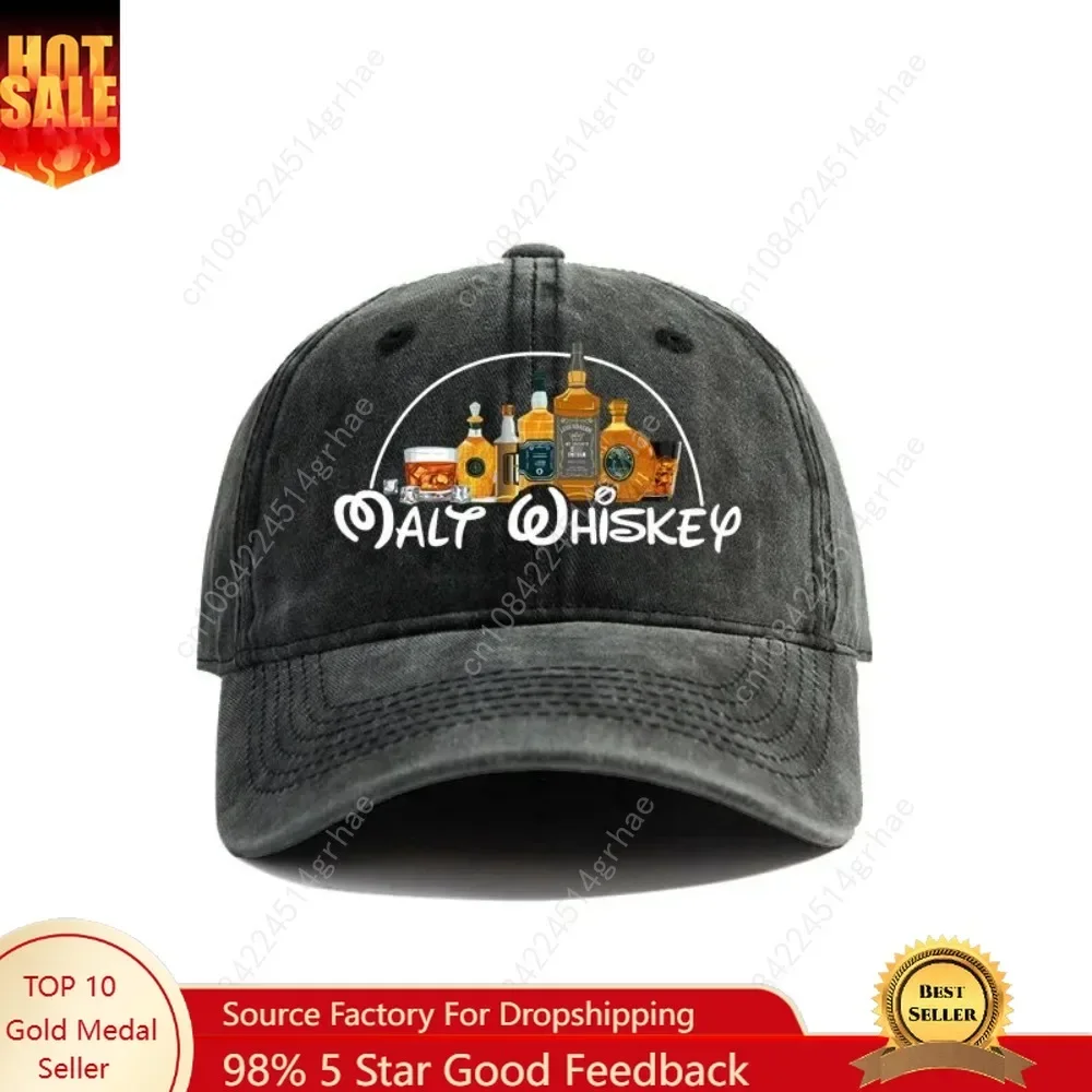 New Malt Whiskey Cap Distressed Hats Cap Men Retro Outdoor Summer Adjustable Funny Alcohol Drunk Baseball Caps Hat Versatile