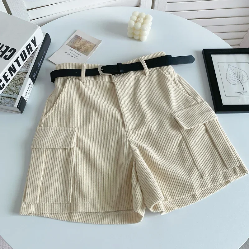 OCEANLOVE Corduroy Shorts Mujer Solid Autumn Winter Korean Fashion Vintage Women Pants Basics Loose Casual Pantalones Cortos