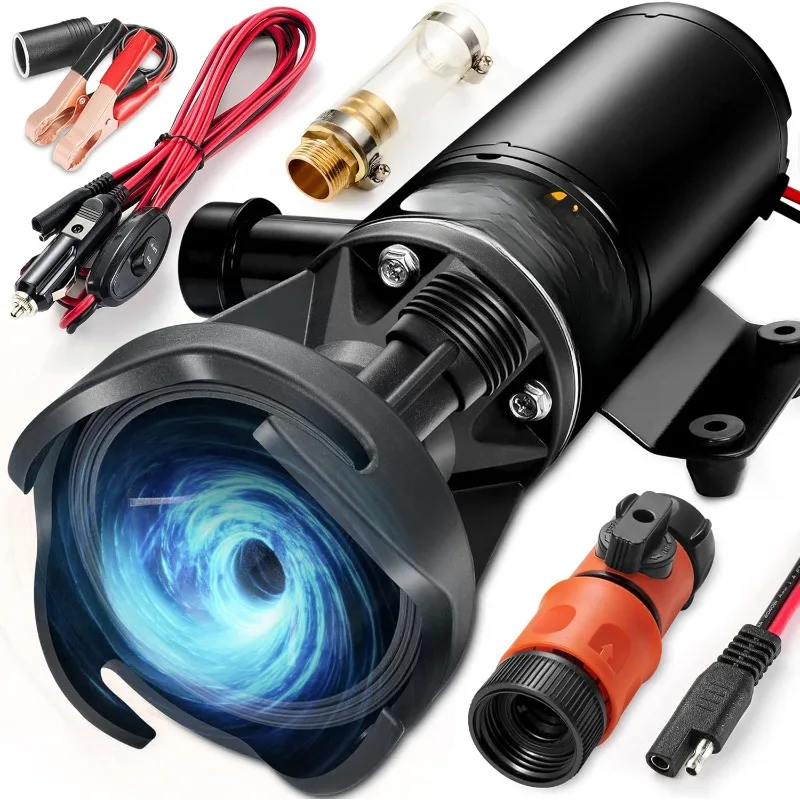 

Портативный муходовой насос для автодома для сточных вод, всасывающий 3,2 фута, подъем 10 футов, комплект насоса для автофургона для правой из коробки