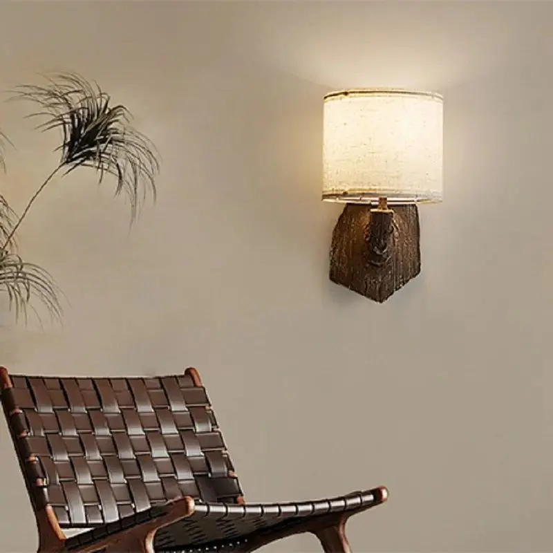 Retro Resin fabric wall lamp bedroom bedside 3000K-6500K living room Patio study E26 American farmhouse style wall sconces