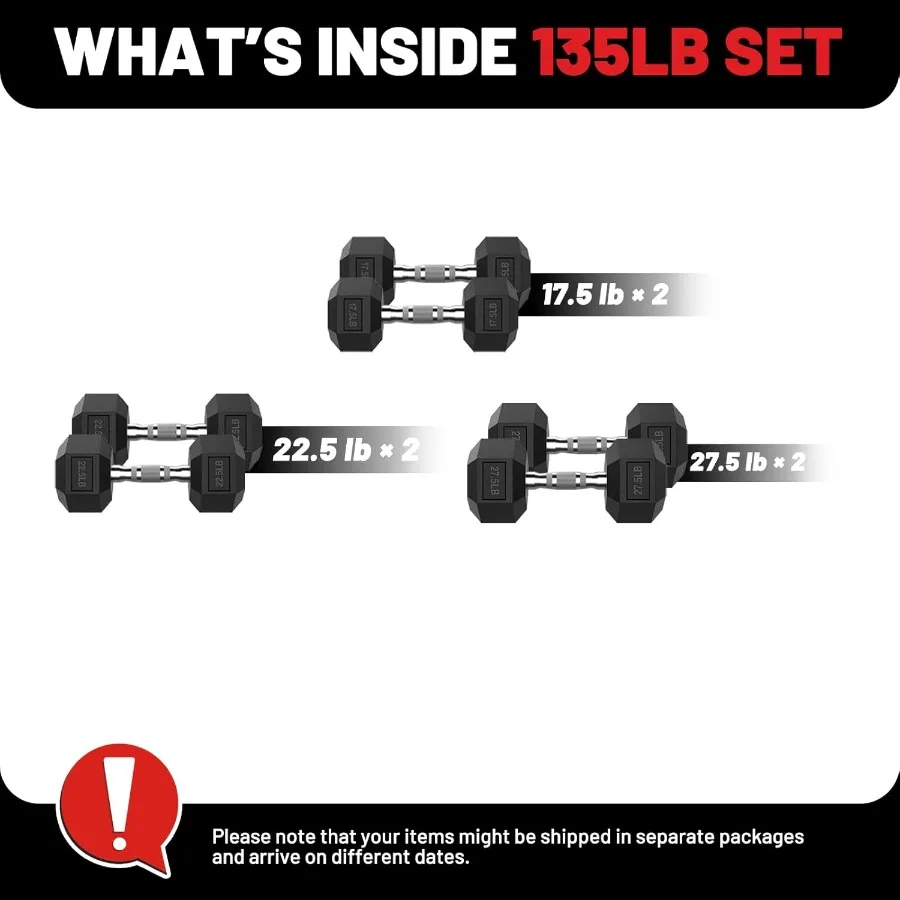 مجموعة دمبل سداسية بوزن 45135 رطل من المطاط المطلي لصالة الألعاب الرياضية المنزلية لتدريبات القوة وتدريبات اللياقة البدنية وأوزان يدوية قابلة للتعديل #2