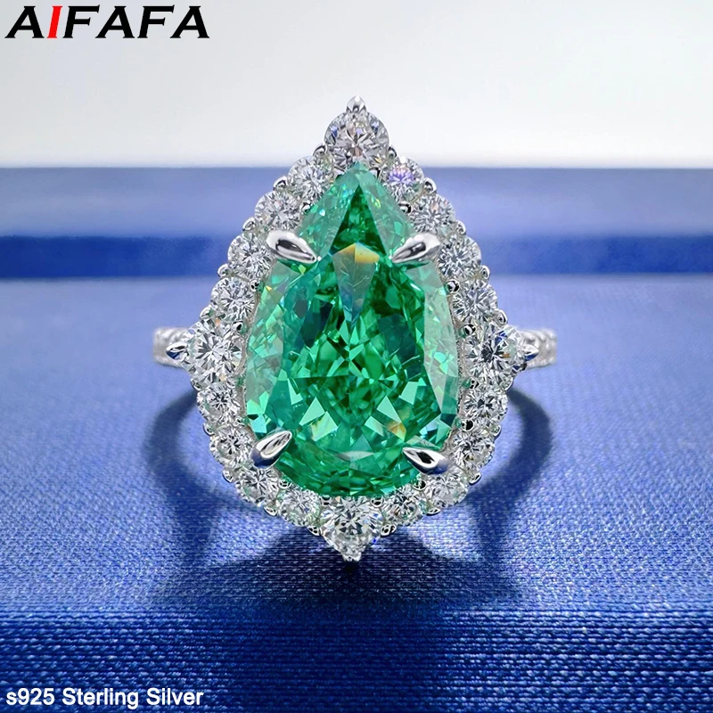 3 Carat Green High Carbon Diamond Rings Stunning s925 Sterling Silver Water Drop Gemstone Women Ring Plated 18k Fine Jewelry