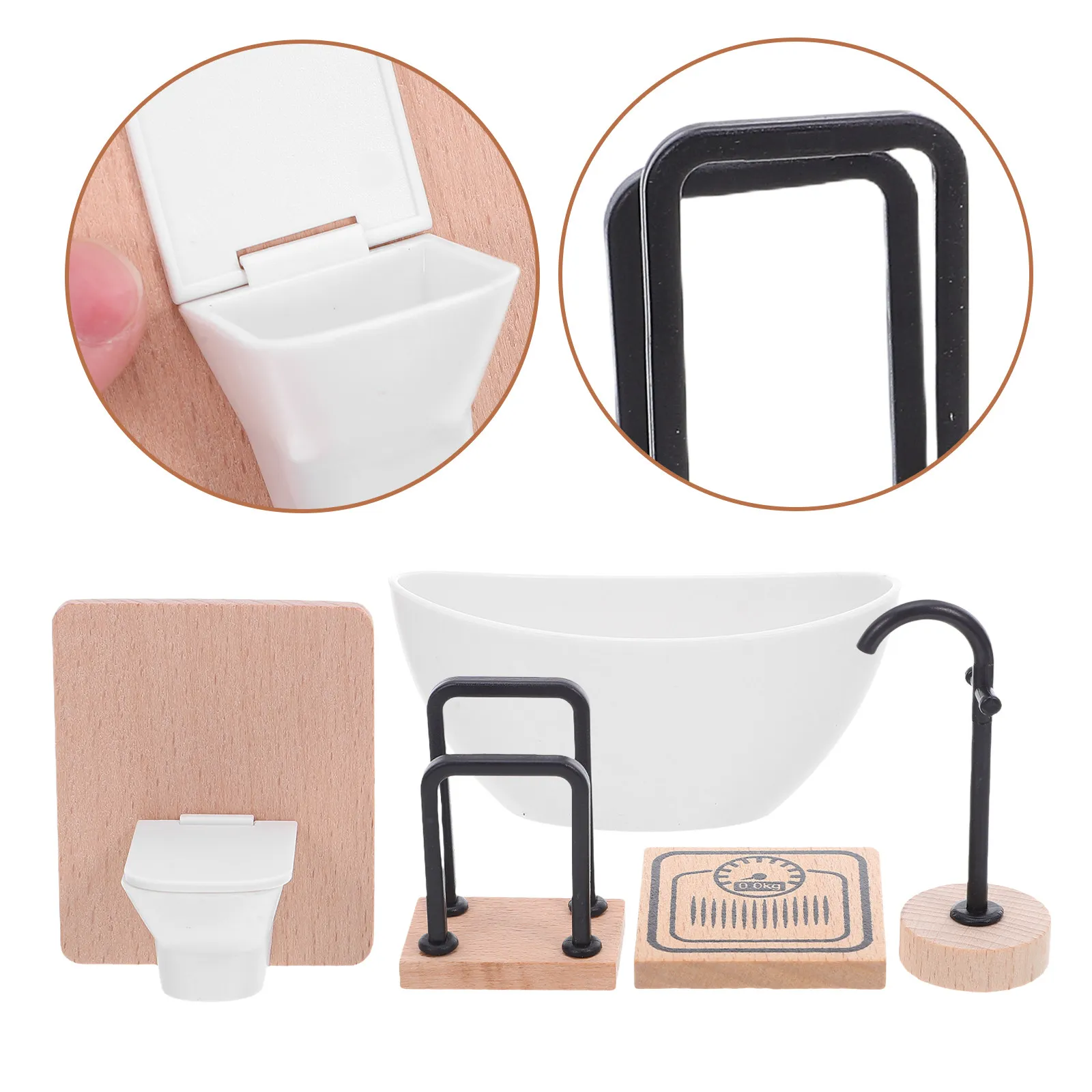 

1Set Realistic Miniature Dollhouse Bathroom Set 1:12 Scale Wood Plastic Furniture Toilet Bathtub Cabinet Dresser Bath Decor