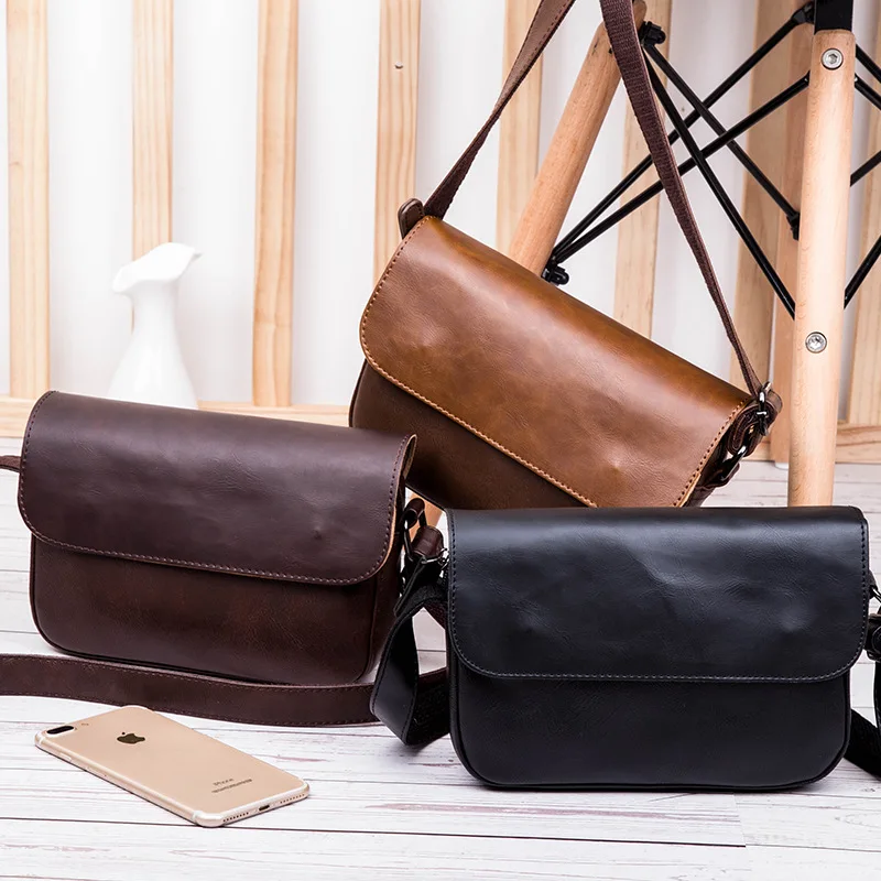 

Retro Men Crossbody Bags Fashion Flap Crossbody Bag For Men Mini Shoulder Sling Bag Luxury Leather Rectangle Purse Male Handbags