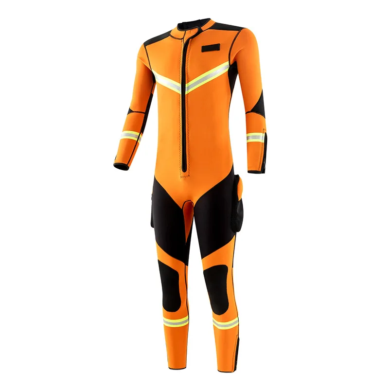 

3MM wet rescue diving suit men's one-piece warm and cold belt reflective strip wetsuit waterproof female surfing suit