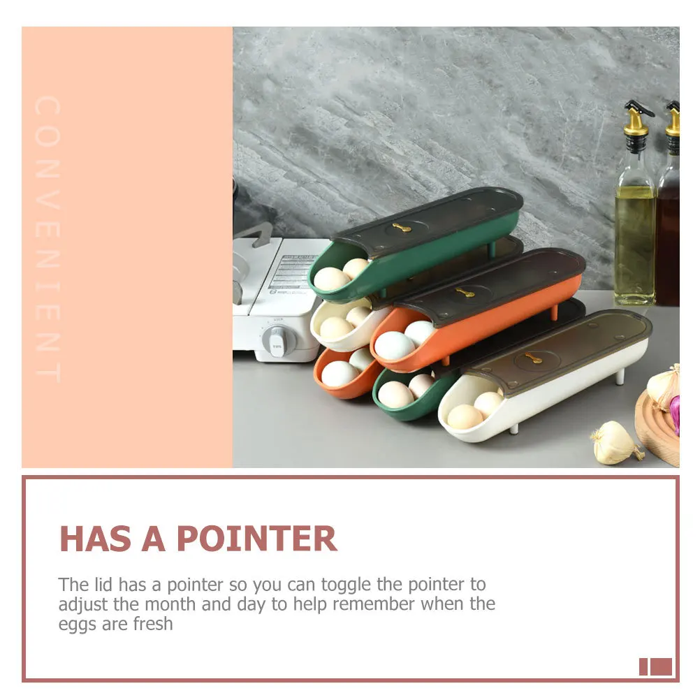 

3Pcs Egg Storage Boxes Auto Scrolling Design Stackable Plastic Organizer Bins for Refrigerator Freshness Tracker Lid