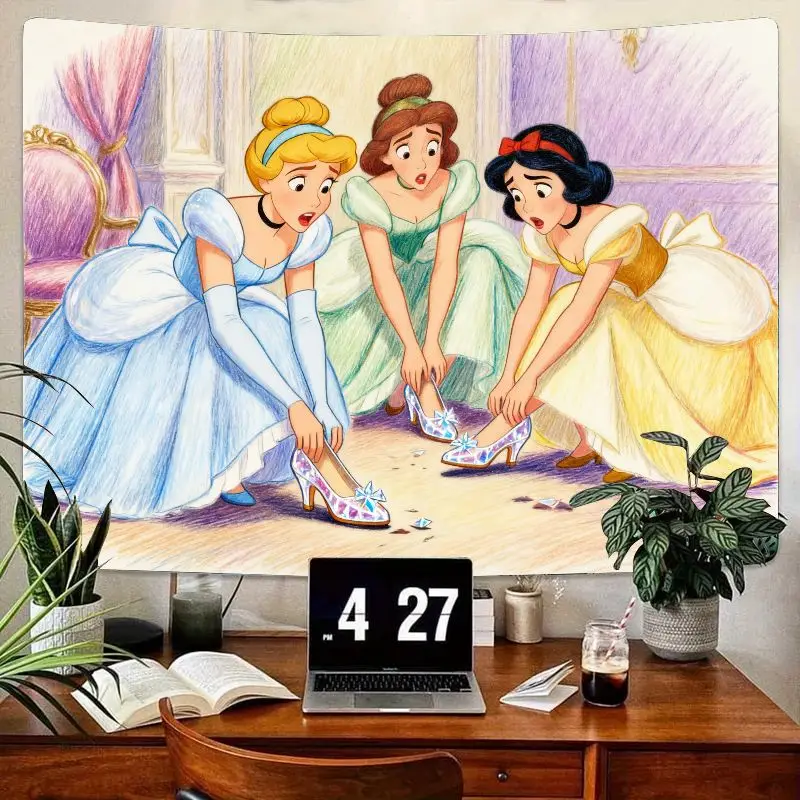 

1 шт., химерные сказочные принцессы и стеклянные тапочки, гобелен, современное настенное искусство из полиэстера, декор для спальни, гостиной, подарок для девочек W