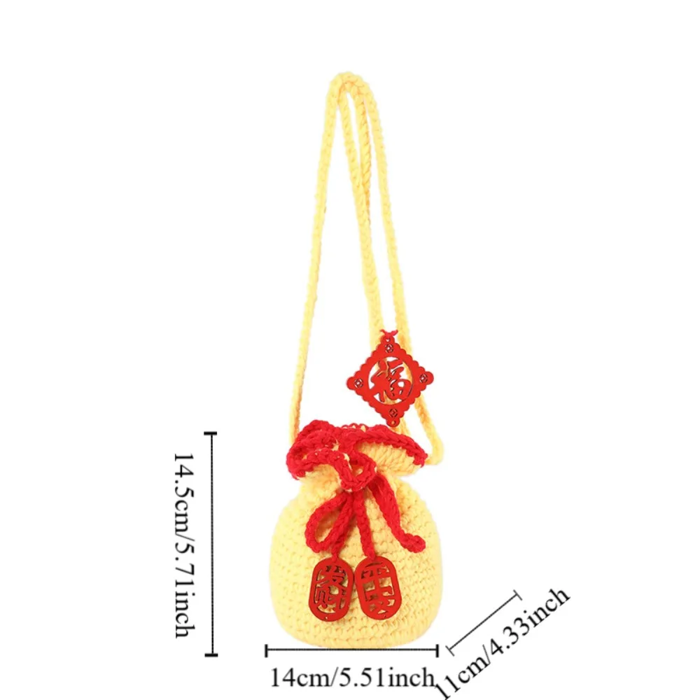 محبوك حقيبة كتف السنة الجديدة قلادة الدانتيل يصل الكروشيه حقيبة صوفية النمط الصيني مهرجان الربيع حقيبة ساعي للأطفال