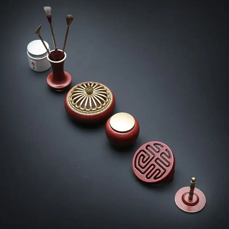 Chinese Red Burnt Blue Pure Copper Incense Tools Set Seal Striking Seal Burner Incense Powder Mould Incense Making Tools