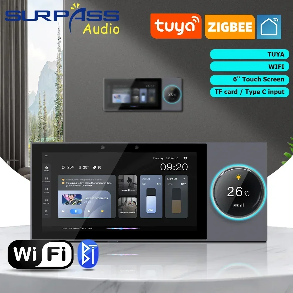 Android 8.1 System Smart Home 6 Inch Touch Screen Wifi BluetoothTuya Wall Amplifier Built-in 1W Speaker Support RS485 ZigBee