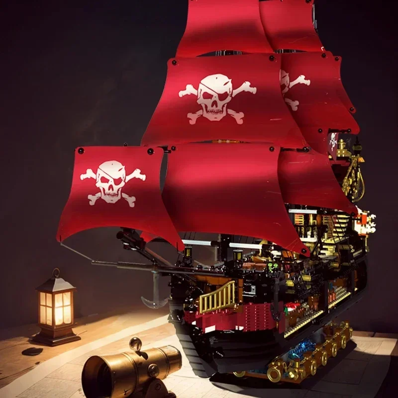 

3399PCS Phantom Queen Pirate Ship Building Blocks Classic Sailboat Model Bricks With Light Mini Doll Kids DIY Toy Holiday Gift