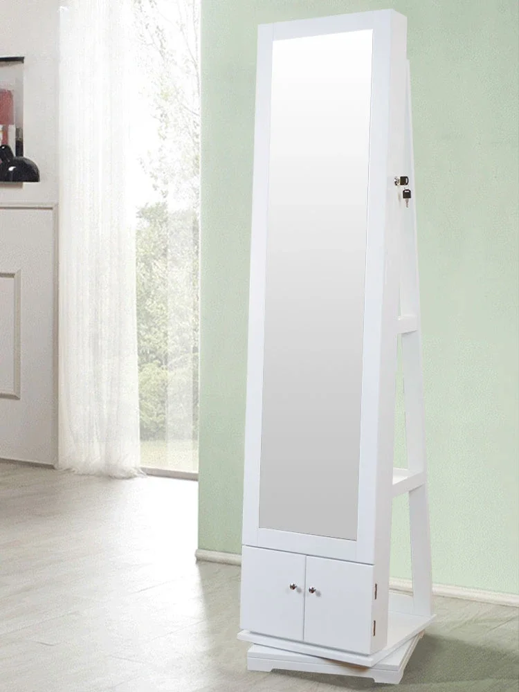 Rotating floor mounted dressing mirror, full body mirror, minimalist jewelry storage cabinet, storage cabinet, multifunctionor