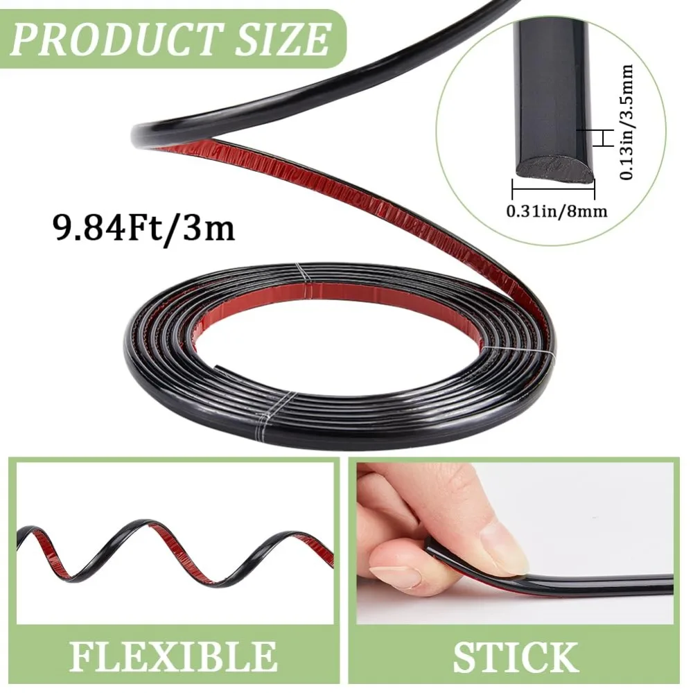 10Ft Peel and Stick Molding Trim Flexible Self-Adhesive Decorative Strip Black Waterproof Wall Tile Edge Mirror Frame Bendable