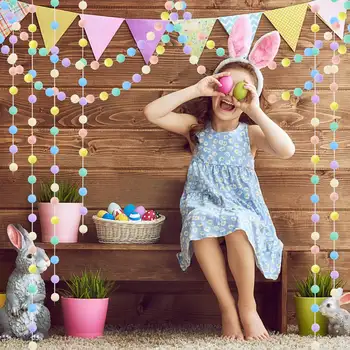 粉彩絨球花圈懸掛式復活節裝飾可愛彩虹彩色毛氈球花環嬰兒派對生日派對用品 10 best sales 粉彩生日裝飾 - №9