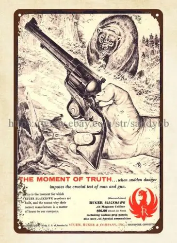 bar design 1957 RUGER Blackhawk Revolver Howard Nostrand Bear Art metal tin sign