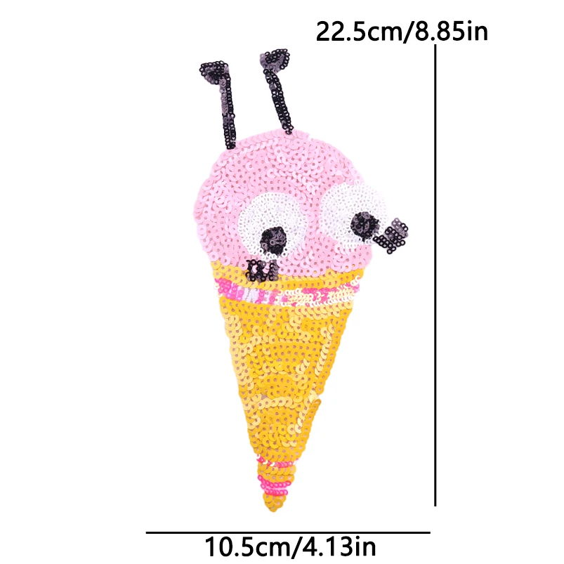 Sequined Ice Cream Heart Embroidery Patch Iron On Patches For Clothes Crown Sequins Embroidery Patches for Clothing Repair Patch