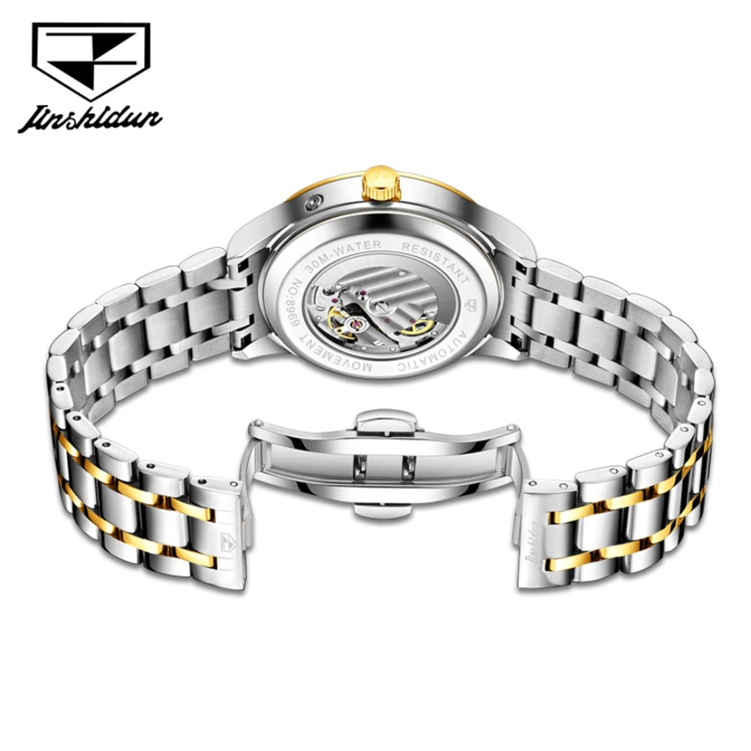 JSDUN-ساعة يد ميكانيكية بقرص دائري ، سوار ساعة مضيء ، فولاذ مقاوم للصدأ ، هدية عصرية ،