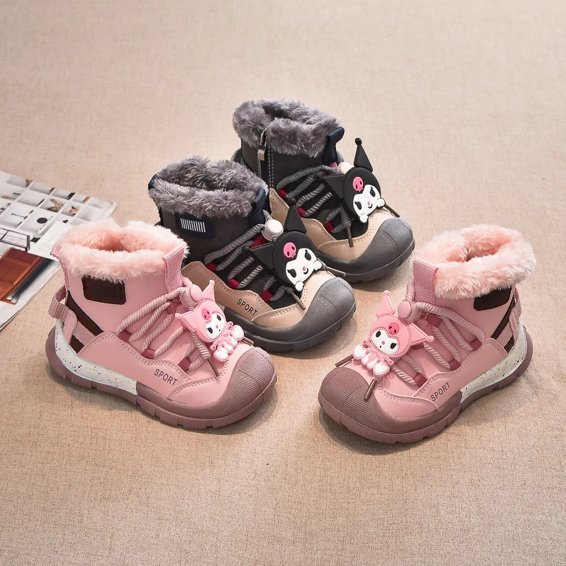 

Sanrio Girl Kuromi Kawaii Fashion Winter Fleece-Lined Cotton Shoes Student Cartoon Child Keep Warm Thicken Snow Boots New Style
