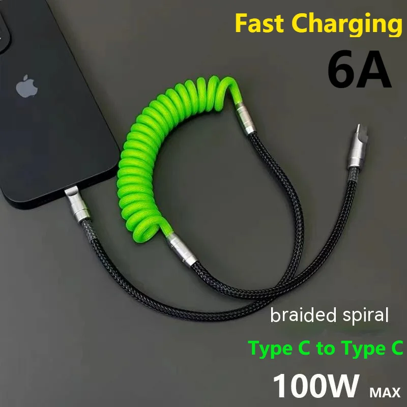 6A Type C To Type C 100W Fast Charging Cable for Huawei Honor Xiaomi Redmi Poco Samsung Spring Phone Charger Usb C Data Line