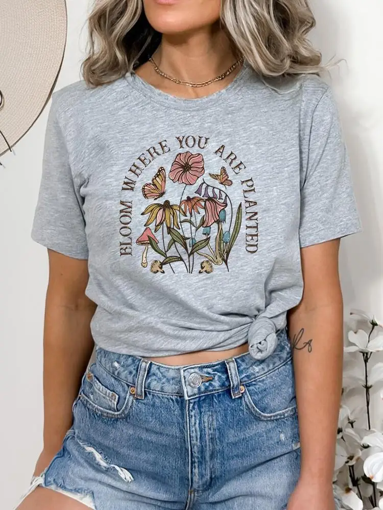 

Letter Flower Floral 90s Trend Clothing Fashion Summer T-shirts T Top Print Women Cartoon Shirt Female Short Sleeve Graphic Tee