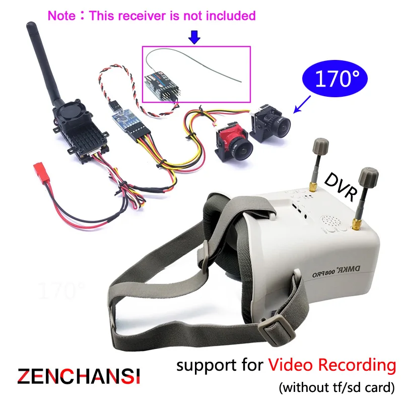 5.8Ghz 2W FPV Wireless Transmitter 2000mW VTX with Dual Starlight 1200TVL fpv camera Set with 008D 4.3 inch DVR FPV Goggles