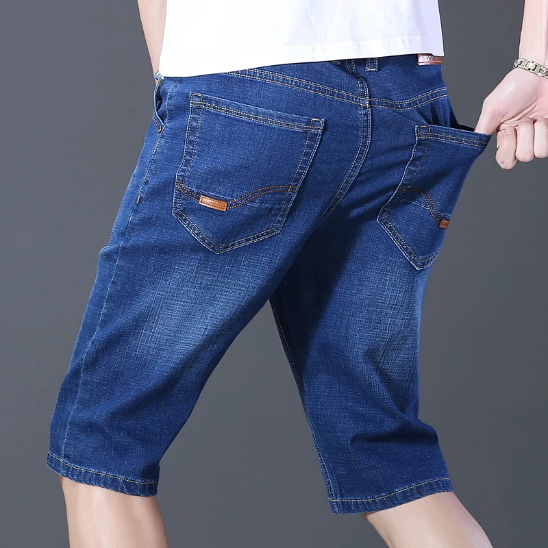 

2022 Summer Brand New Men's Fit Straight Denim Shorts Classic Casual Clothing Lightweight Cotton Stretch Thin Slim Shorts