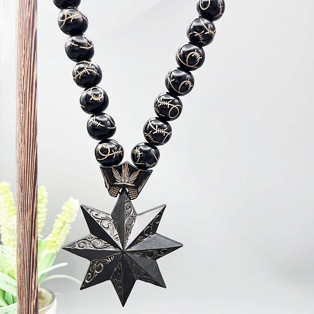 Picture 7: GS155 Octagonal Star Resin DIY Decoration Exquisite Black Gold Beads 3D Concave Pattern Decoration With Meditation Car Pendants